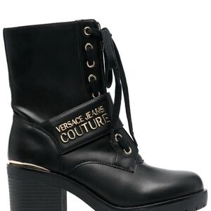 Versace Jeans Collection Black  Leather Lace-Up Boots